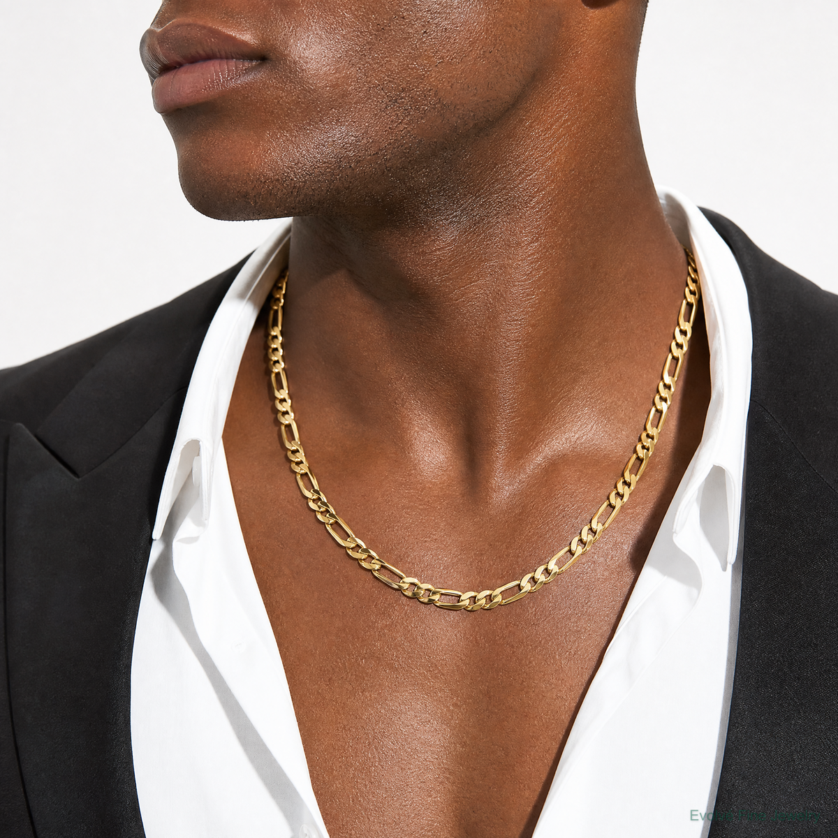 14k 6.25mm Flat Figaro Chain - Model Shot