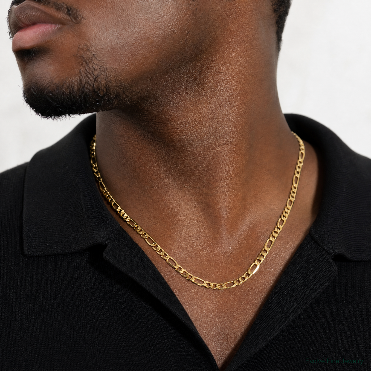 14k 7mm Flat Figaro Chain - Model Shot