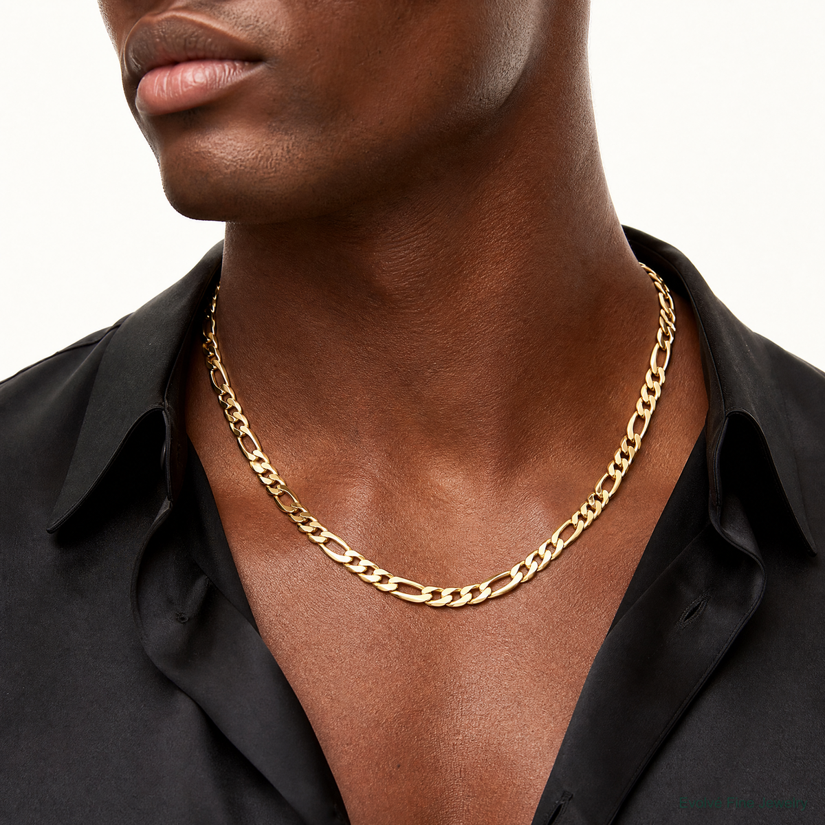 14k 8.75mm Flat Figaro Chain - Model Shot