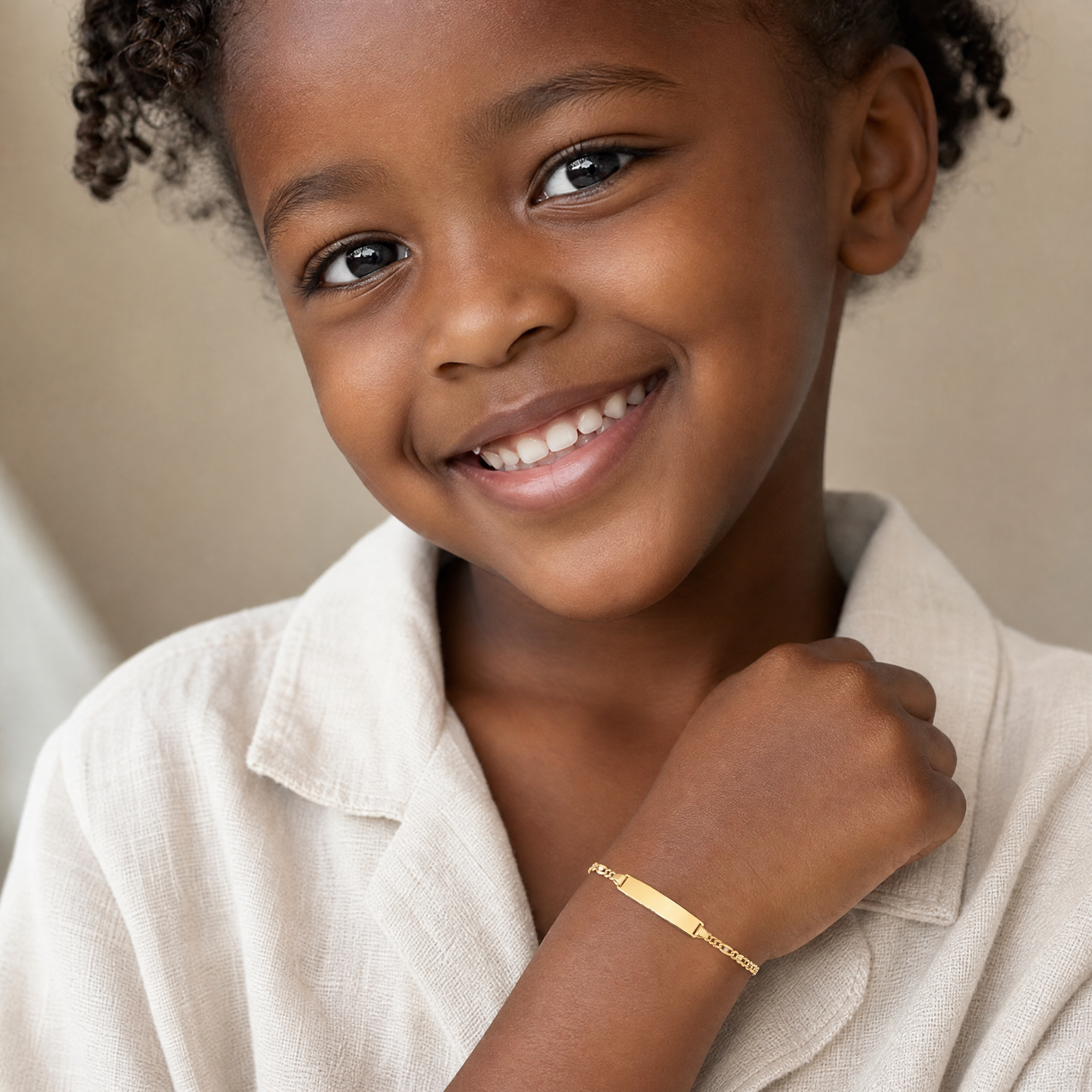 14k Baby Figaro ID Bracelet - Model Shot
