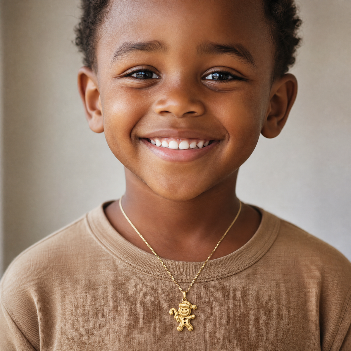 14k Madi K Polished Smiling Gingerbread Pendant - Model Shot
