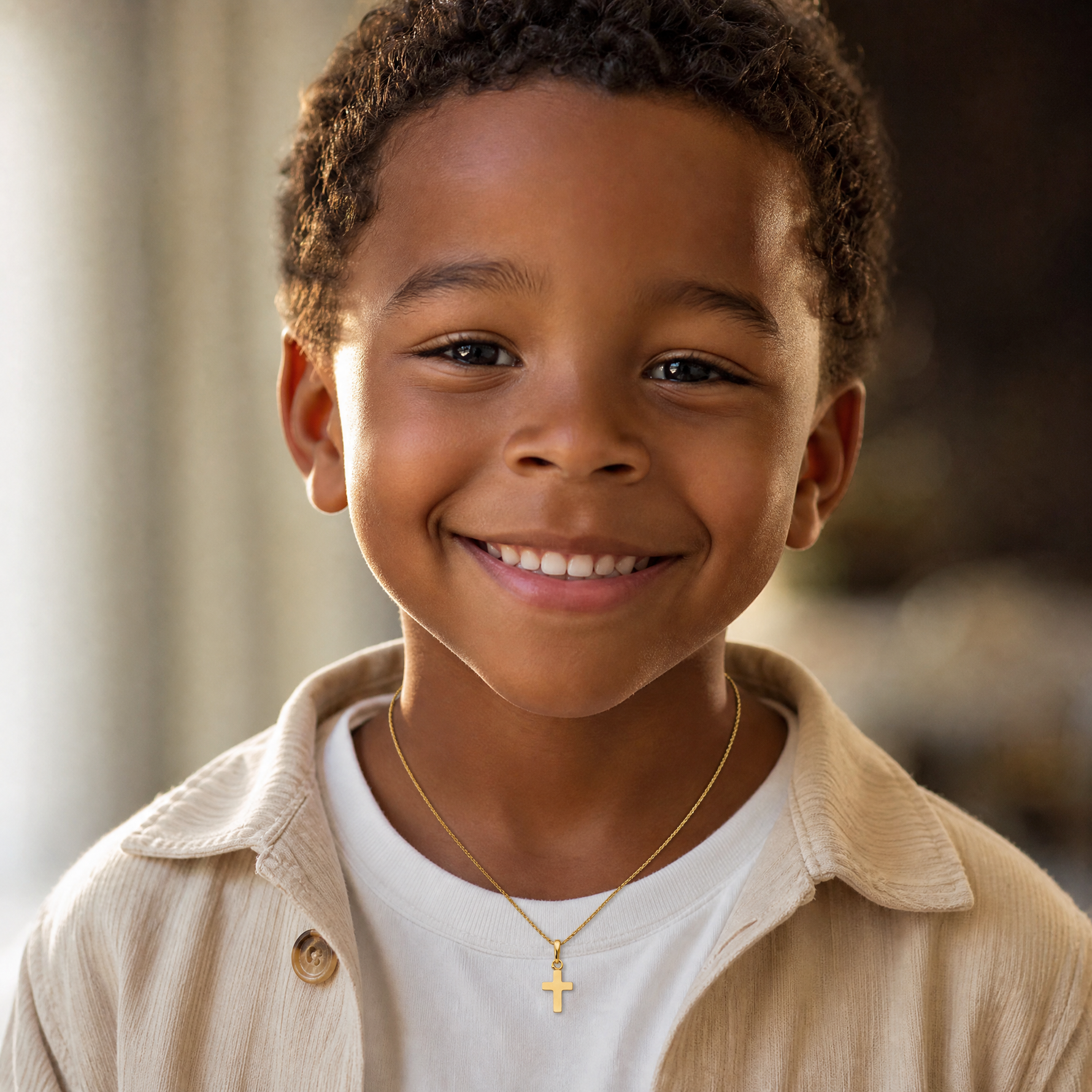 14k Madi K Children's Cross Pendant - Model Shot