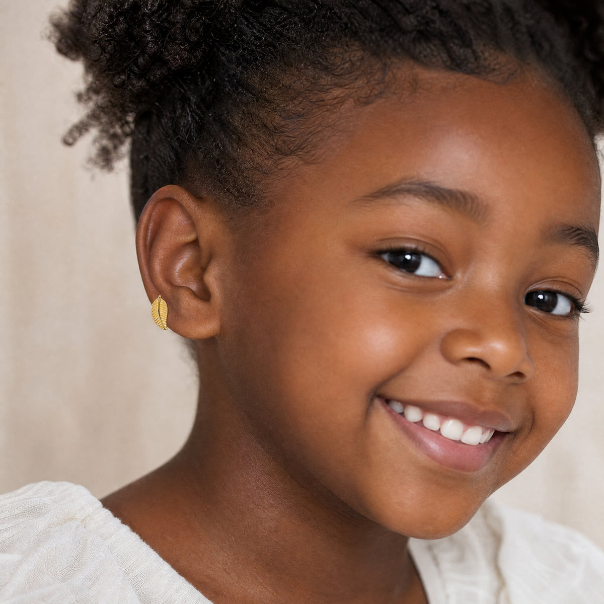 14k Madi K Kids Leaf Post Earrings - Model Shot