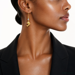 14K Two Toned Puffed Dolphin Shepherd Hook Earrings - Model Shot