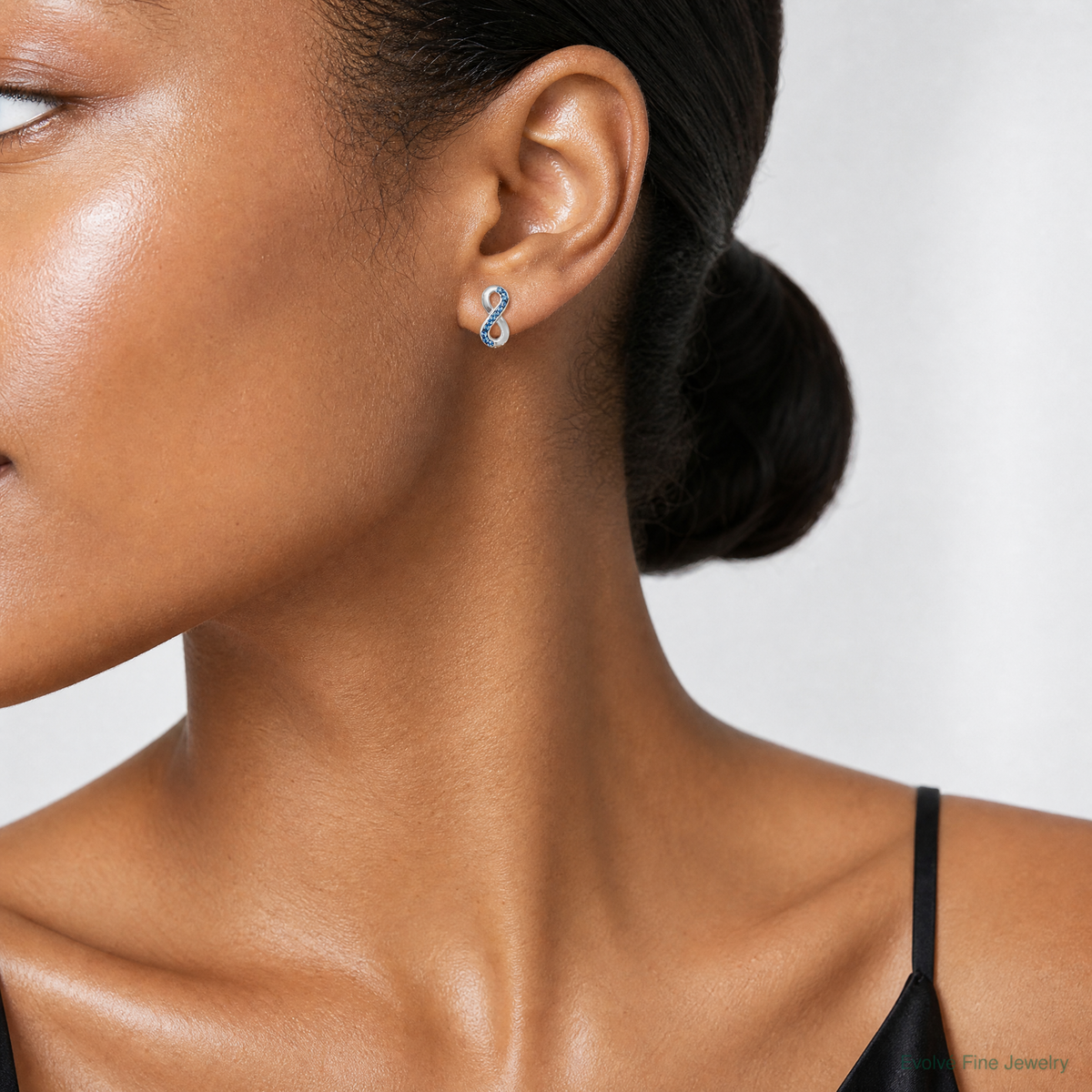 Sterling Silver Rhodium-Plated Polished Crystal Eternity Post Earrings - Model Shot