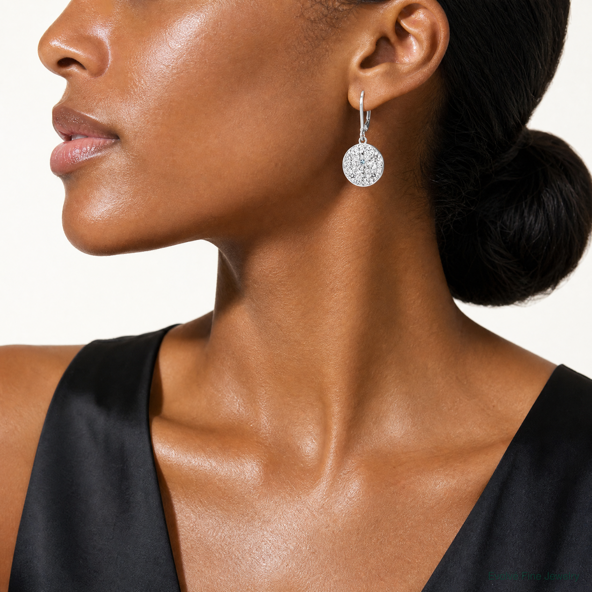 Sterling Silver Rhodium-Plated Polished Crystal Sand Dollar Dangle Earrings - Model Shot