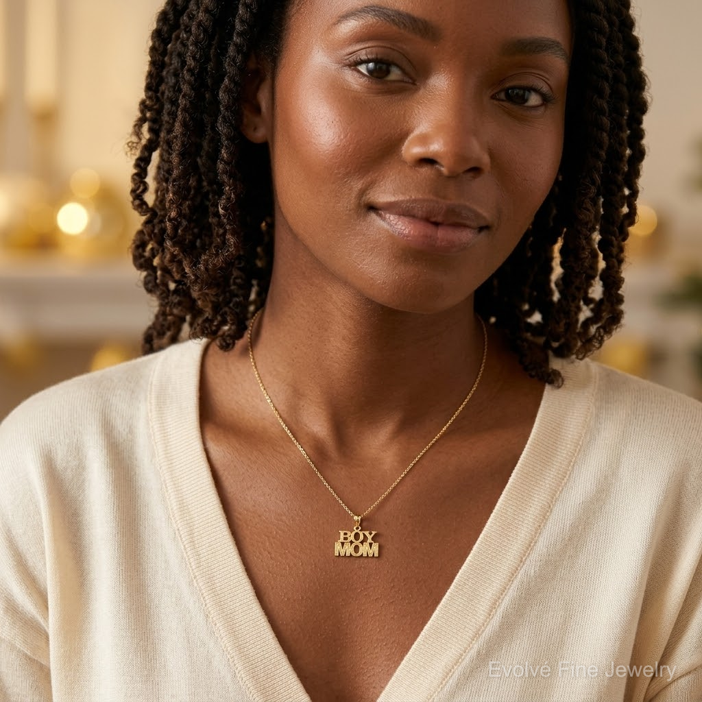 14k Polished BOY MOM Pendant - Model Shot