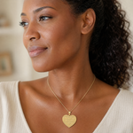 14k Polished and Textured Flower Rose Mother's Love Heart Pendant - Model Shot
