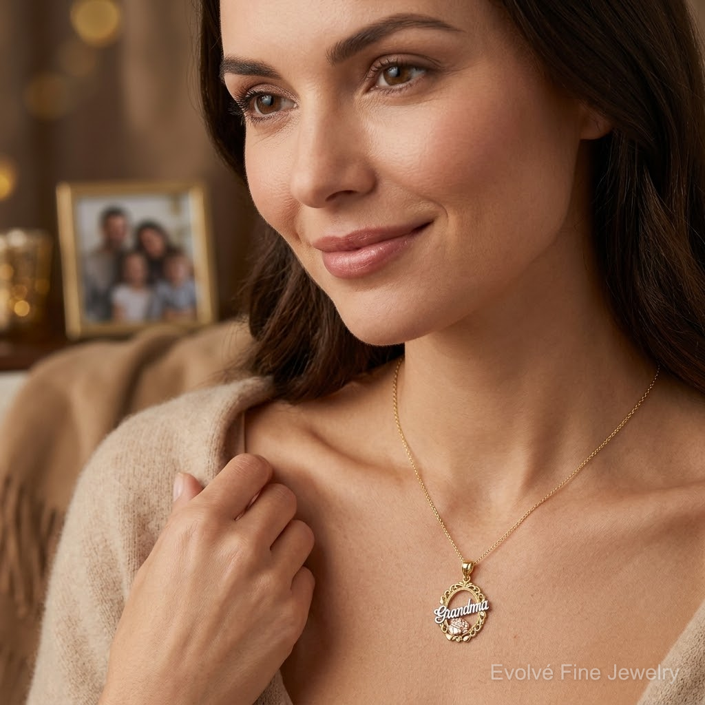 14k Two-tone & White Rhodium Polished Grandma Rose Oval Pendant - Model Shot
