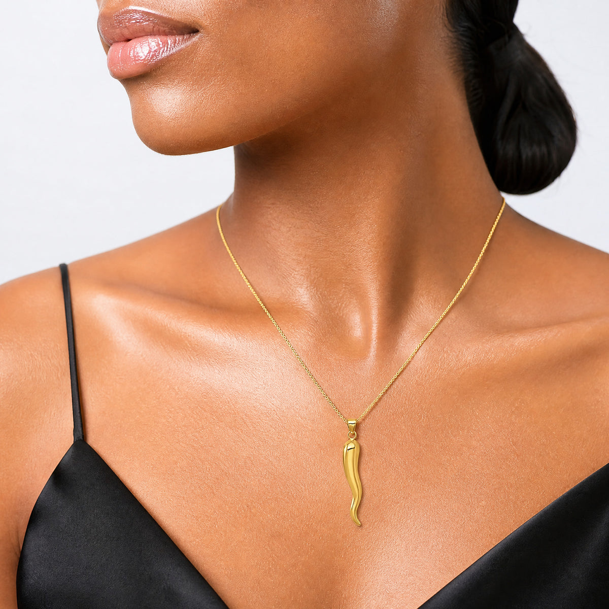 14k Polished Hollowed Italian Horn Pendant - Model Shot