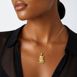 14k & Rhodium Polished & Textured Owl Pendant - Model Shot
