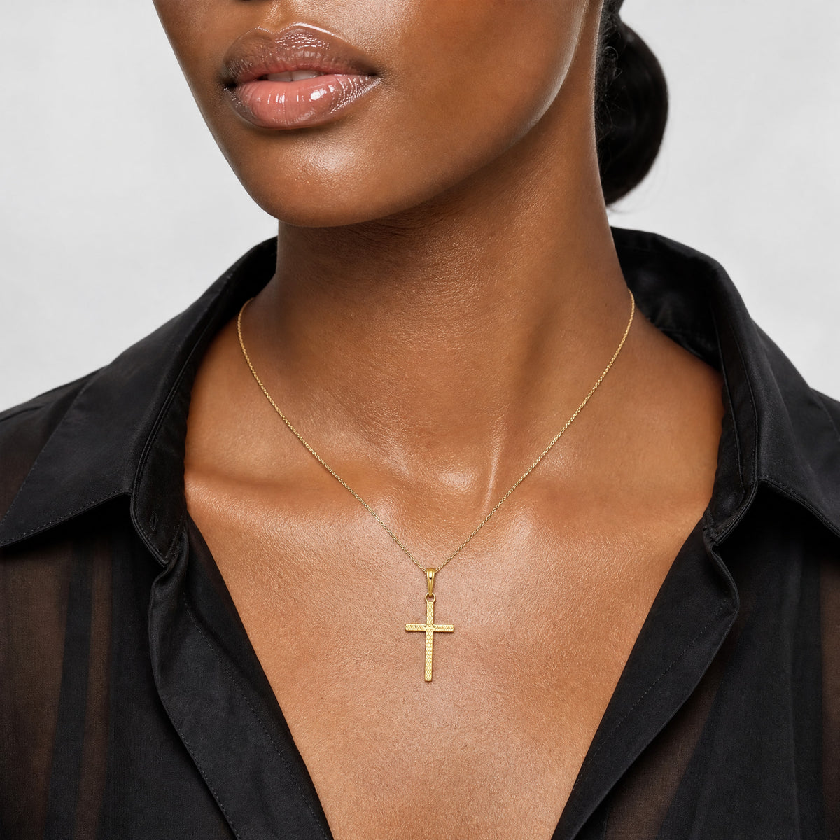 14k Polished Cross Pendant - Model Shot
