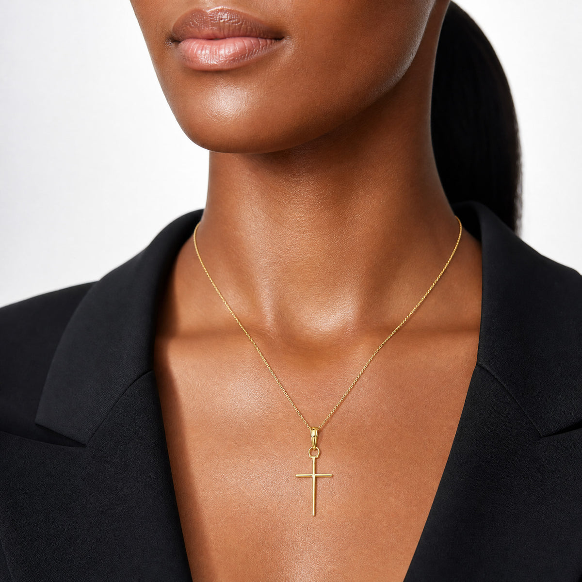 14K 3-D and Polished Stick Cross Charm - Model Shot