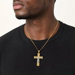 14k w/Rhodium  Polished and Diamond-cut Crucifix Pendant - Model Shot