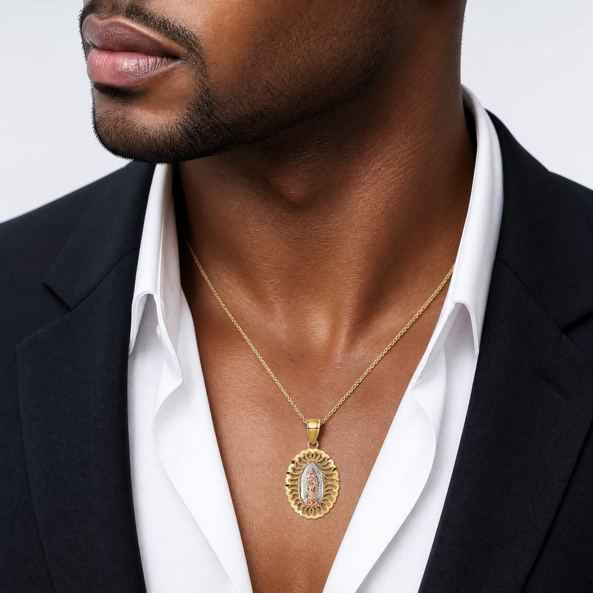 14k Two-tone with White Rhodium Polished Guadalupe Pendant - Model Shot