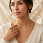 14k Polished Cross Pendant - Model Shot