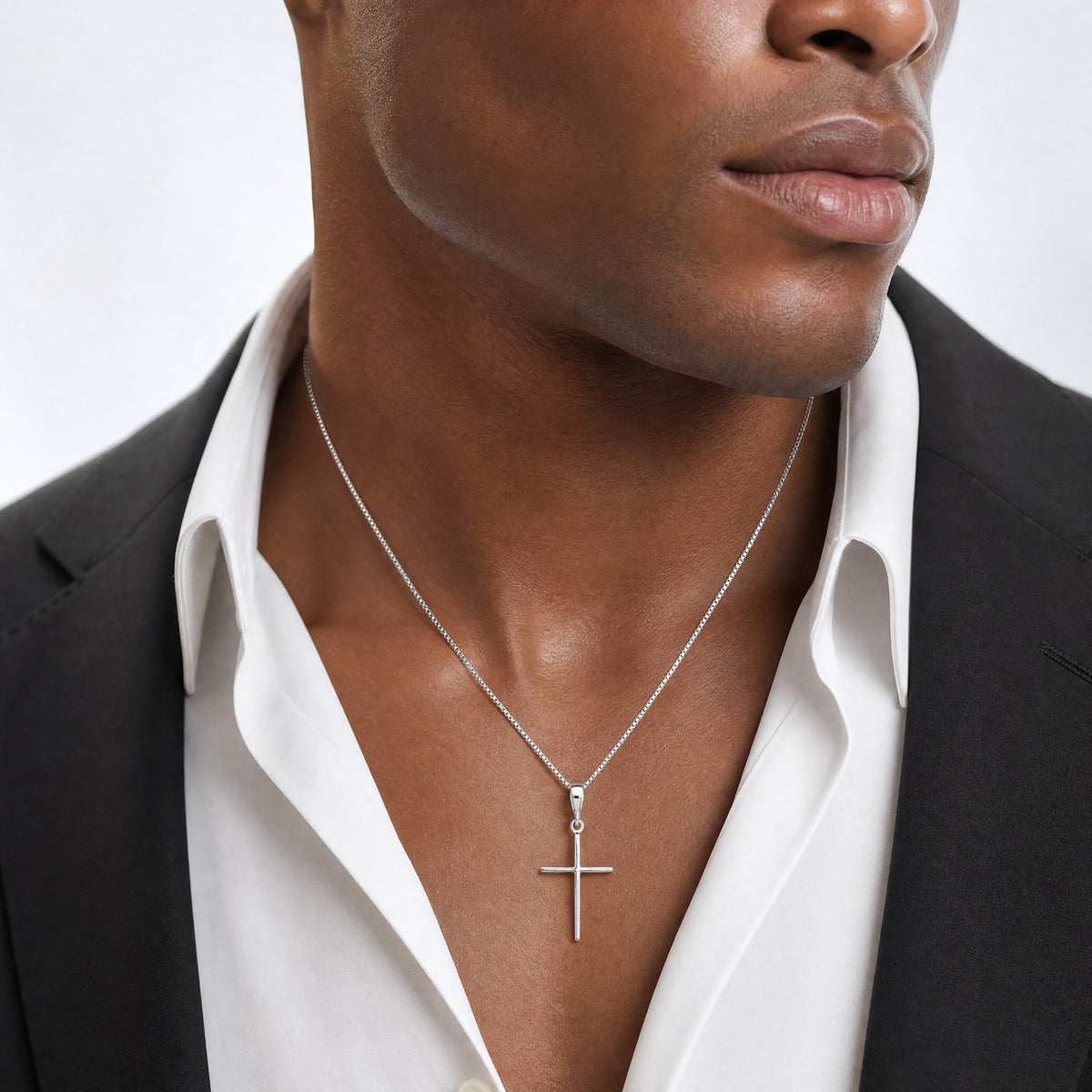 14k White Gold Cross Pendant - Model Shot