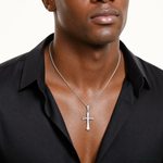 14k White Gold Hollow Cross Pendant - Model Shot
