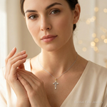 14k Two-tone Fancy Cross Pendant - Model Shot