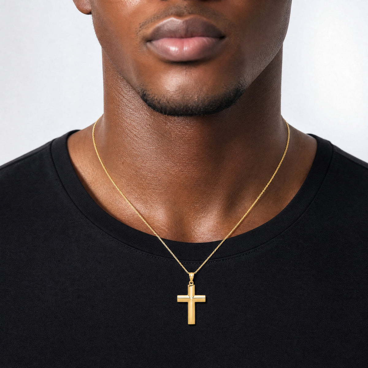 14k Hollow Cross Pendant - Model Shot