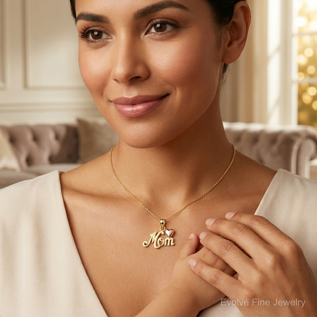 14k Two-tone MOM w/Heart Pendant - Model Shot
