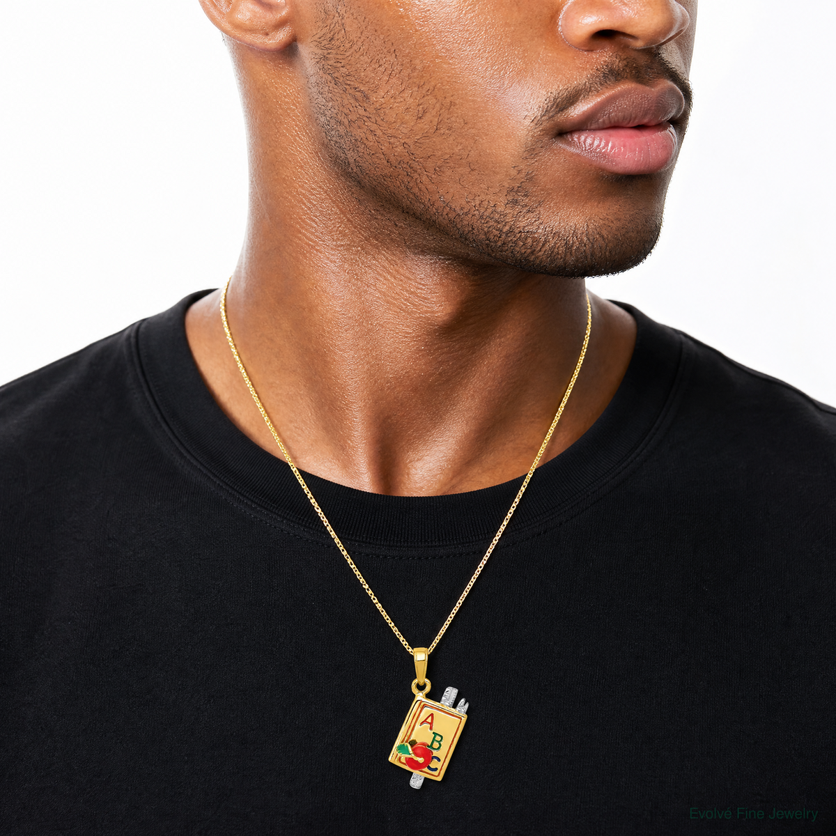 14k Two-tone 3-D Enameled ABC School Book Pendant - Model Shot