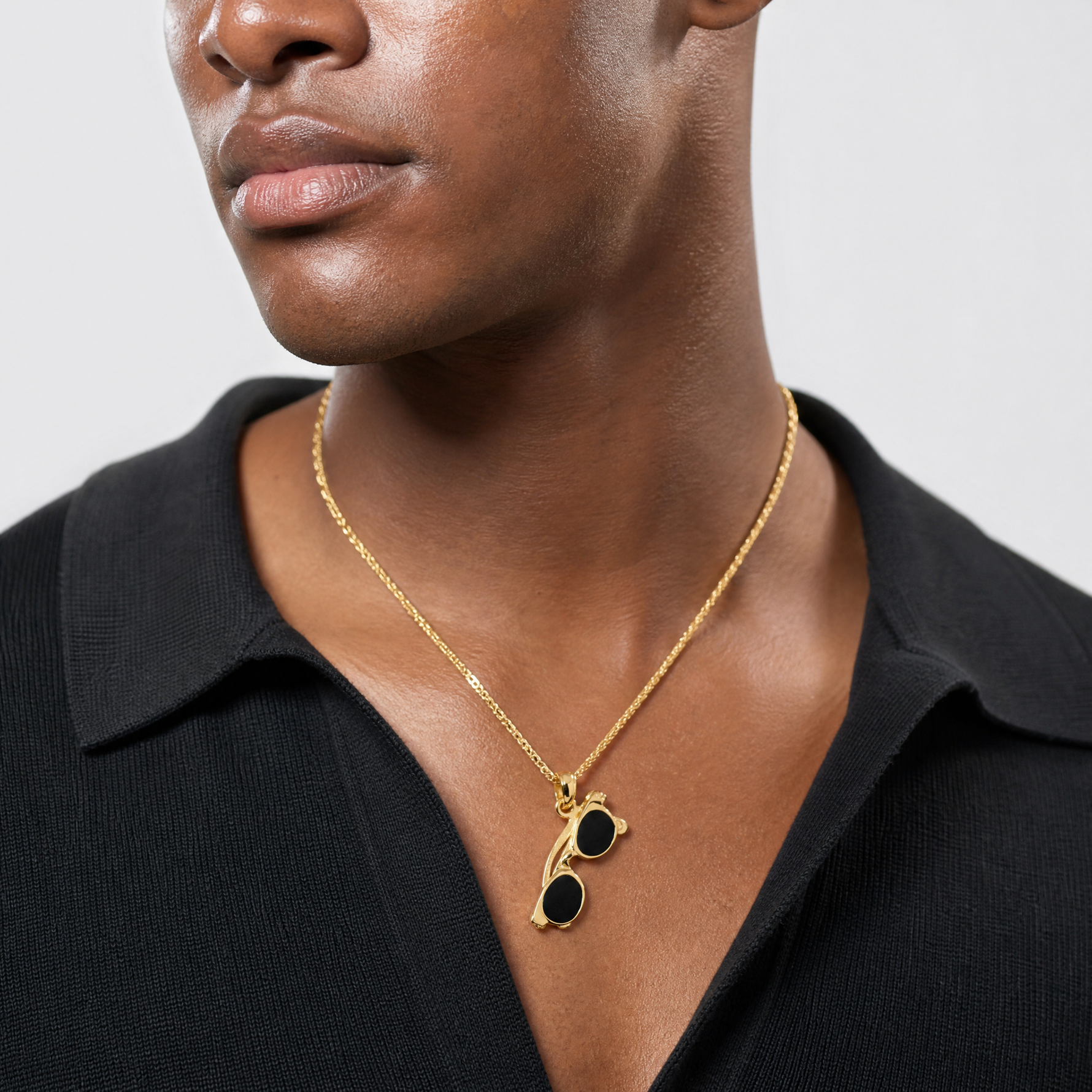 14k 3-D Black Enameled Moveable Sunglasses Pendant - Model Shot
