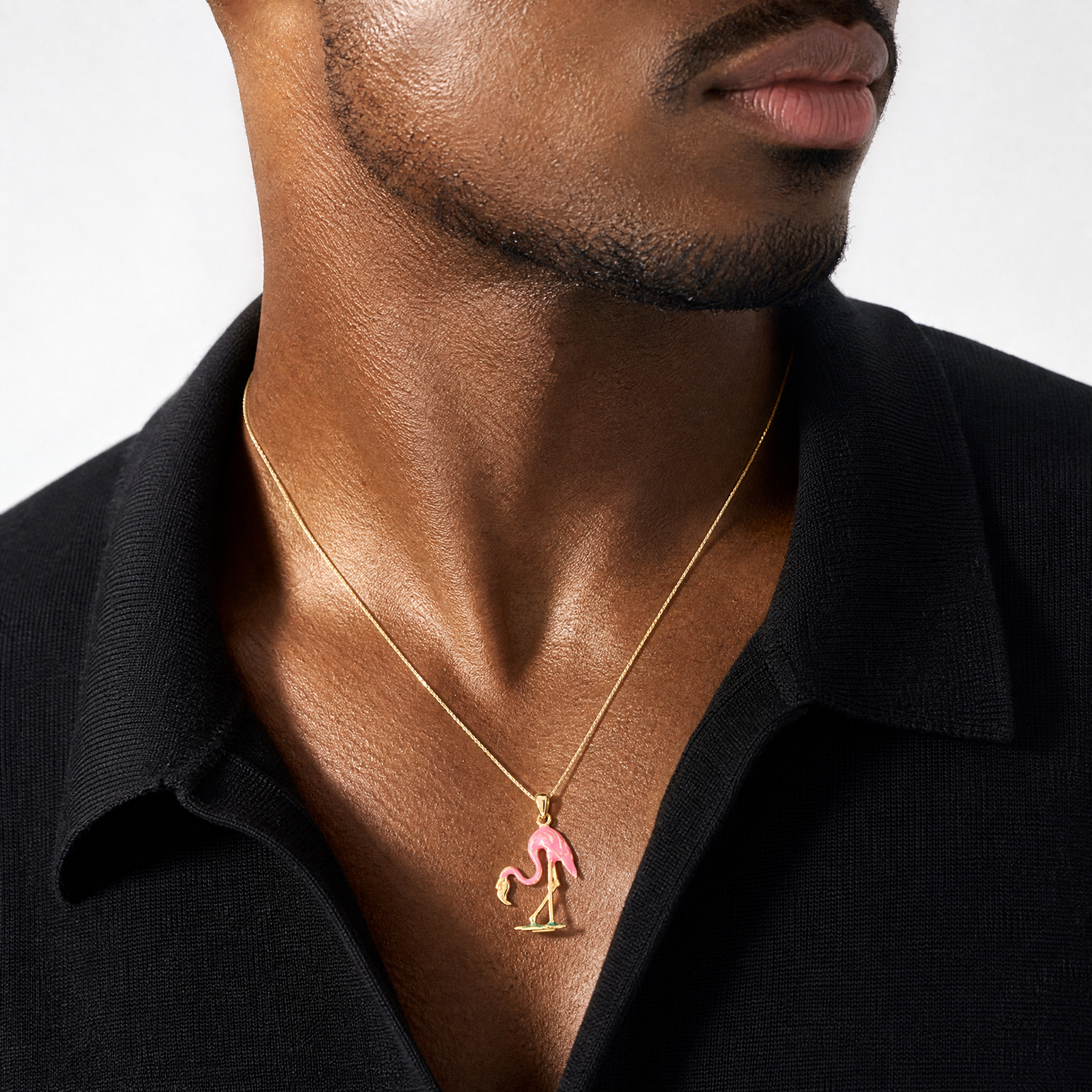 14k Enameled 3-D Pink Flamingo Pendant - Model Shot