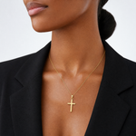14k Polished Cross Pendant - Model Shot