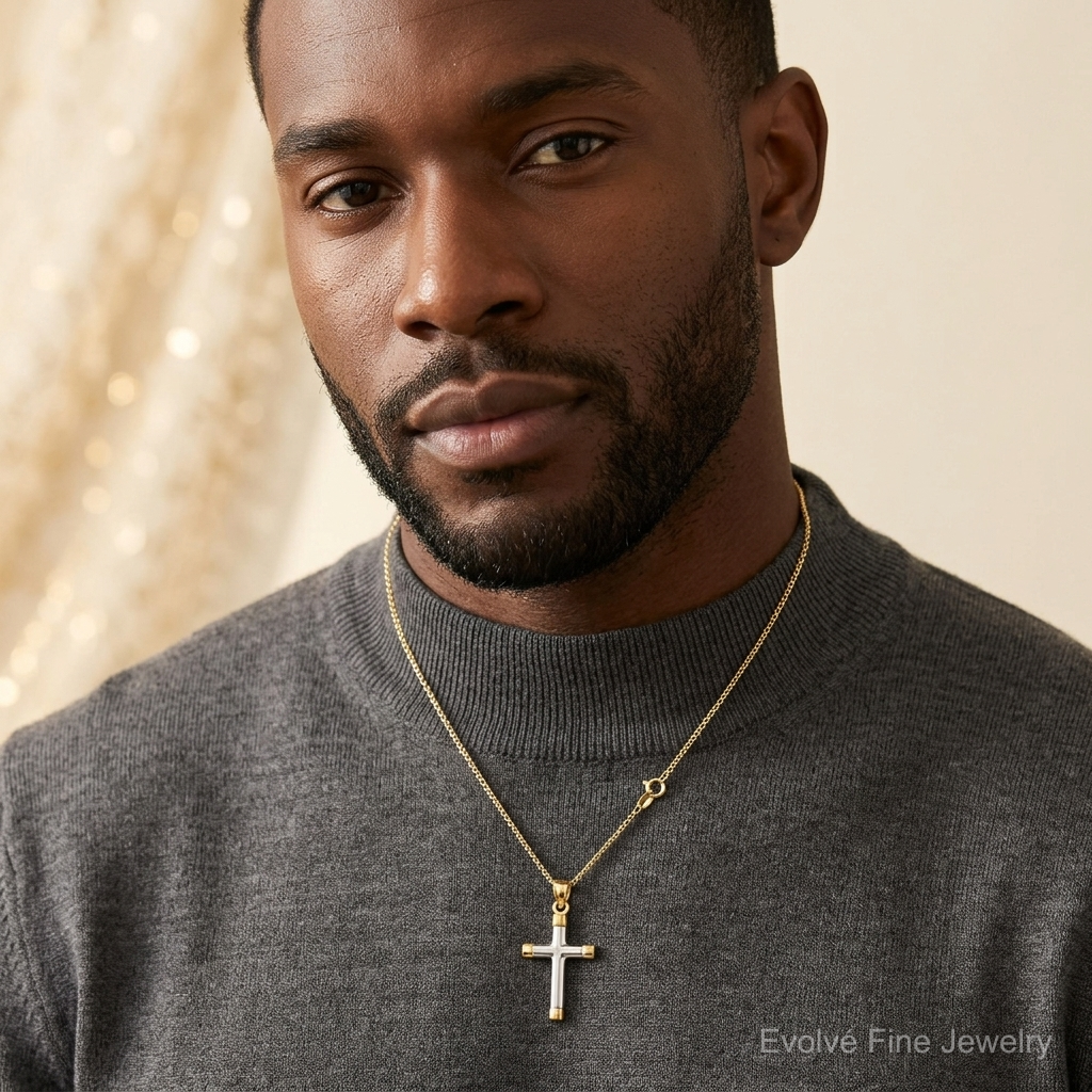 14k w/Rhodium Cross Pendant - Model Shot