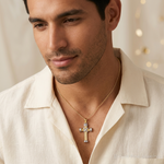 14k Two-tone Latin Cross Pendant - Model Shot