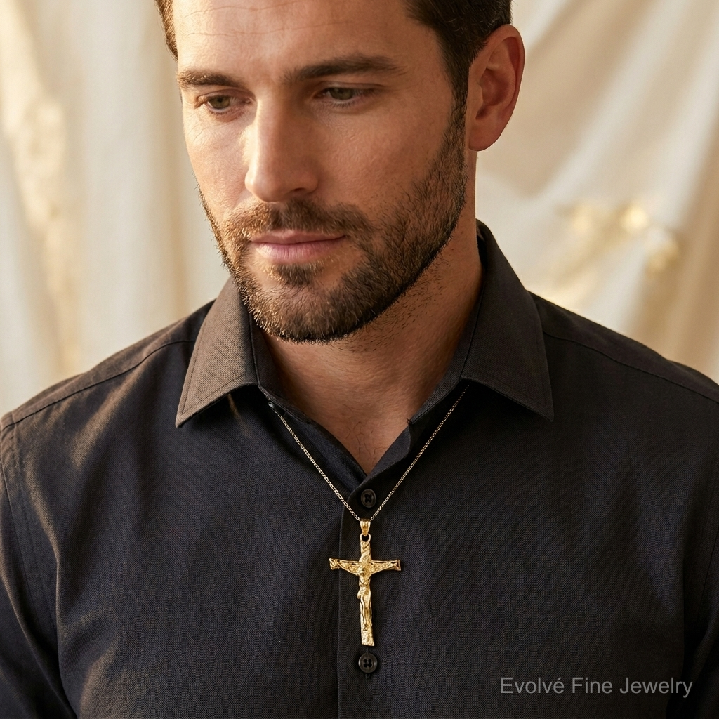 14k Crucifix Pendant - Model Shot