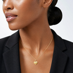 14K Polished and Satin Diamond-cut 3-D Puffed Heart Pendant - Model Shot