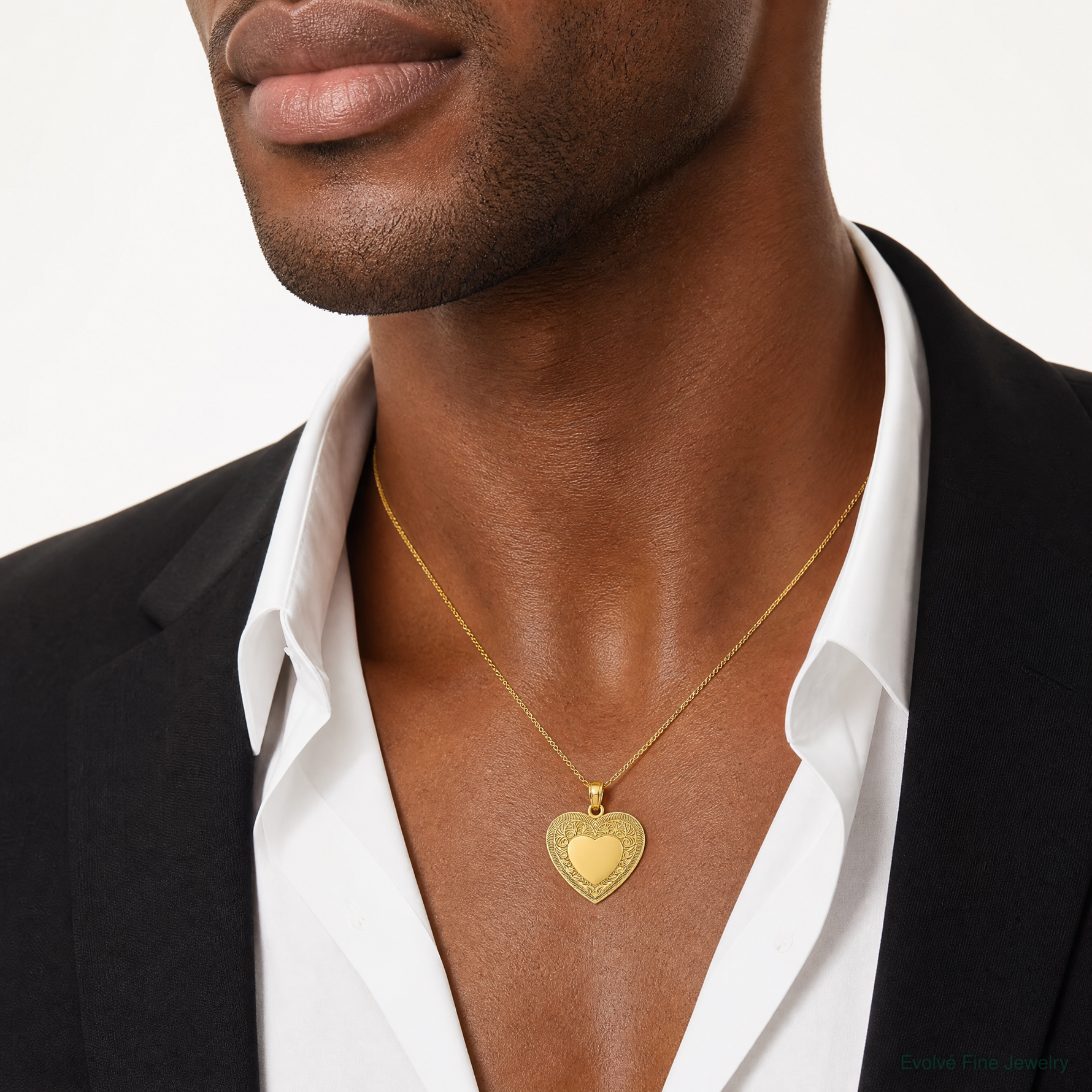 14K Polished Heart Pendant - Model Shot
