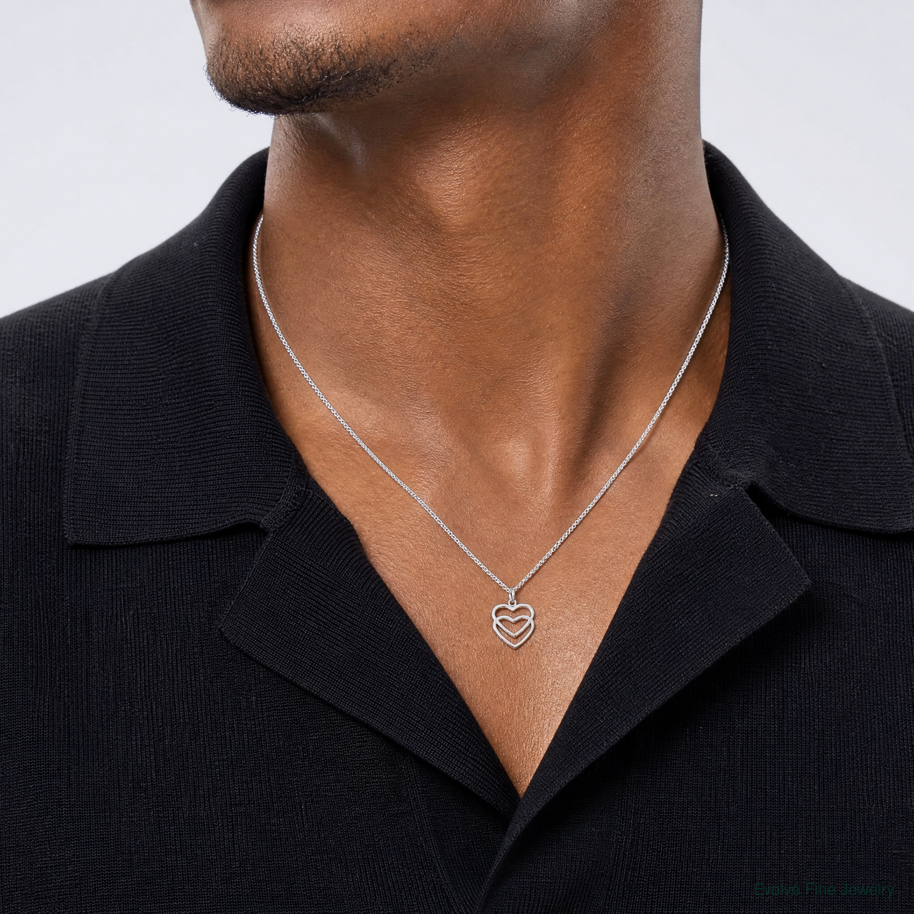 14k White Gold Double Heart Charm - Model Shot