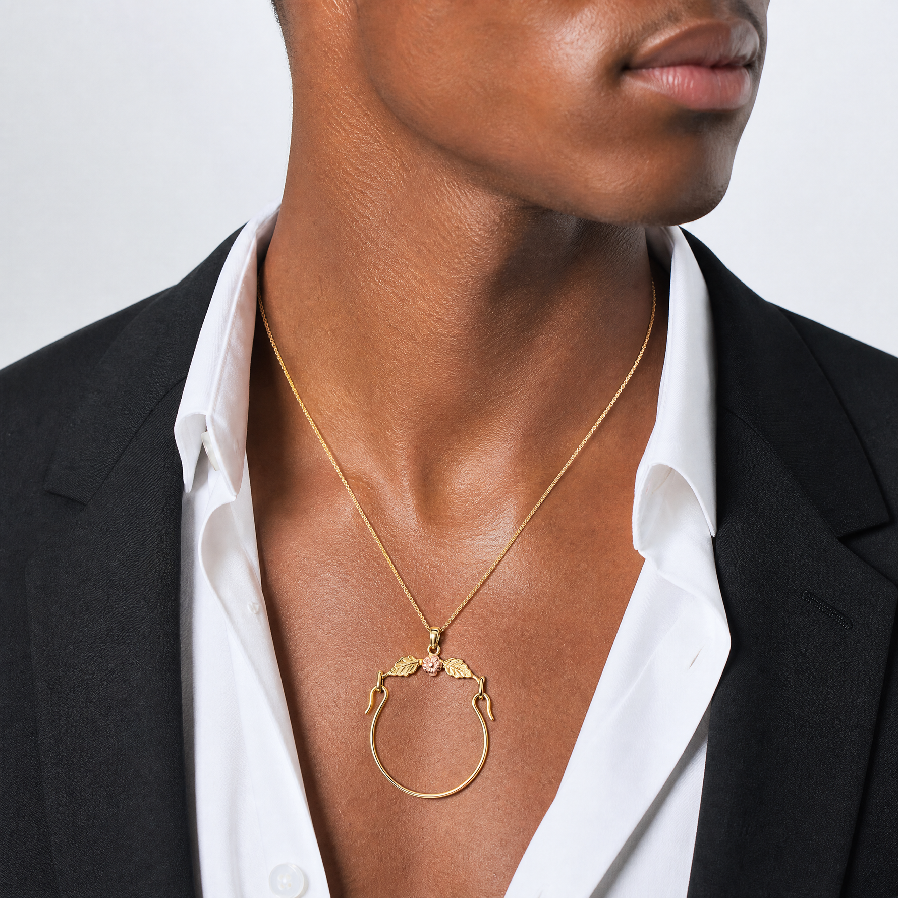 14k Two-tone Leaves w/Flower Charm Holder - Model Shot