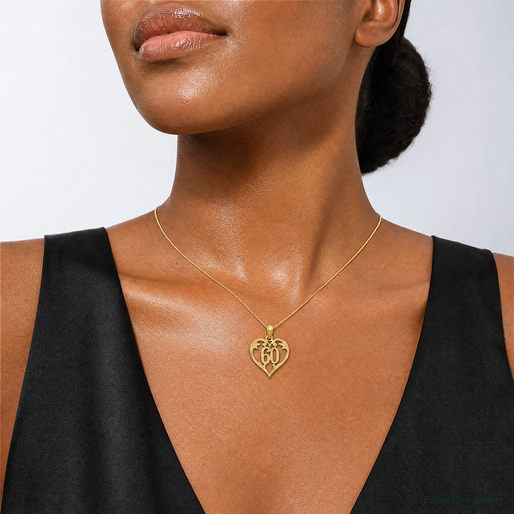 14k 60 Heart Pendant - Model Shot