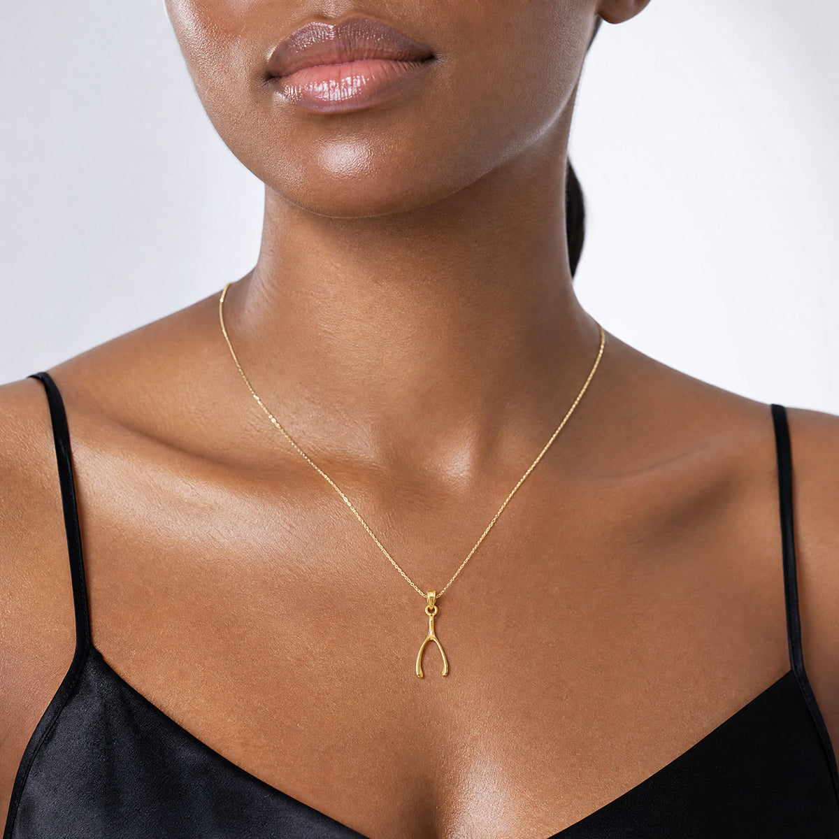 14k Wishbone Pendant - Model Shot
