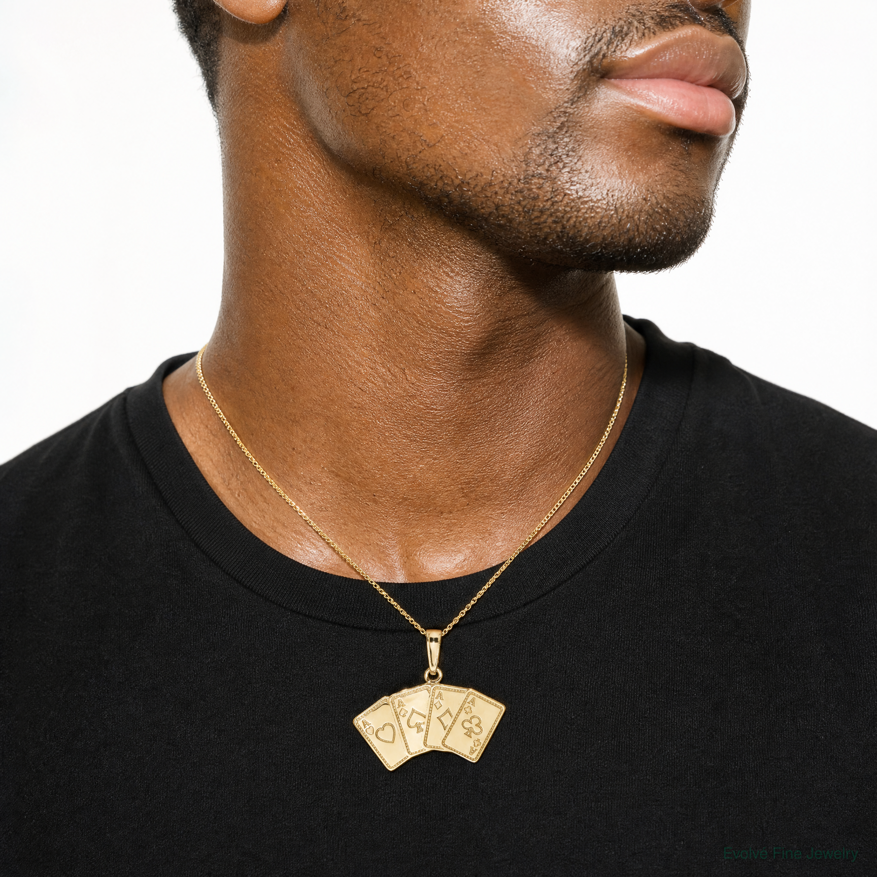14k Aces Playing Cards Pendant - Model Shot