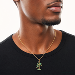 14k 3D Enameled Palm Trees Pendant - Model Shot