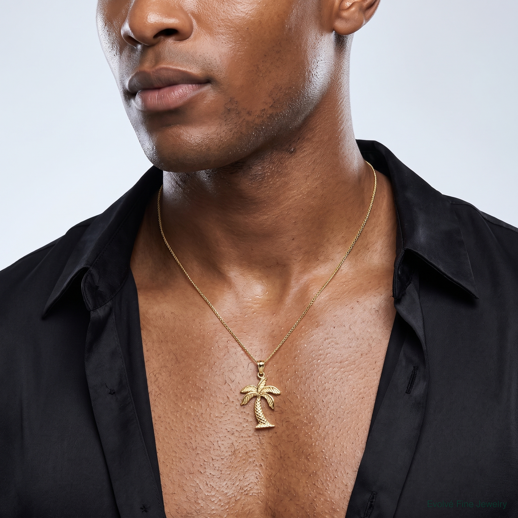 14k Palm Tree Pendant - Model Shot