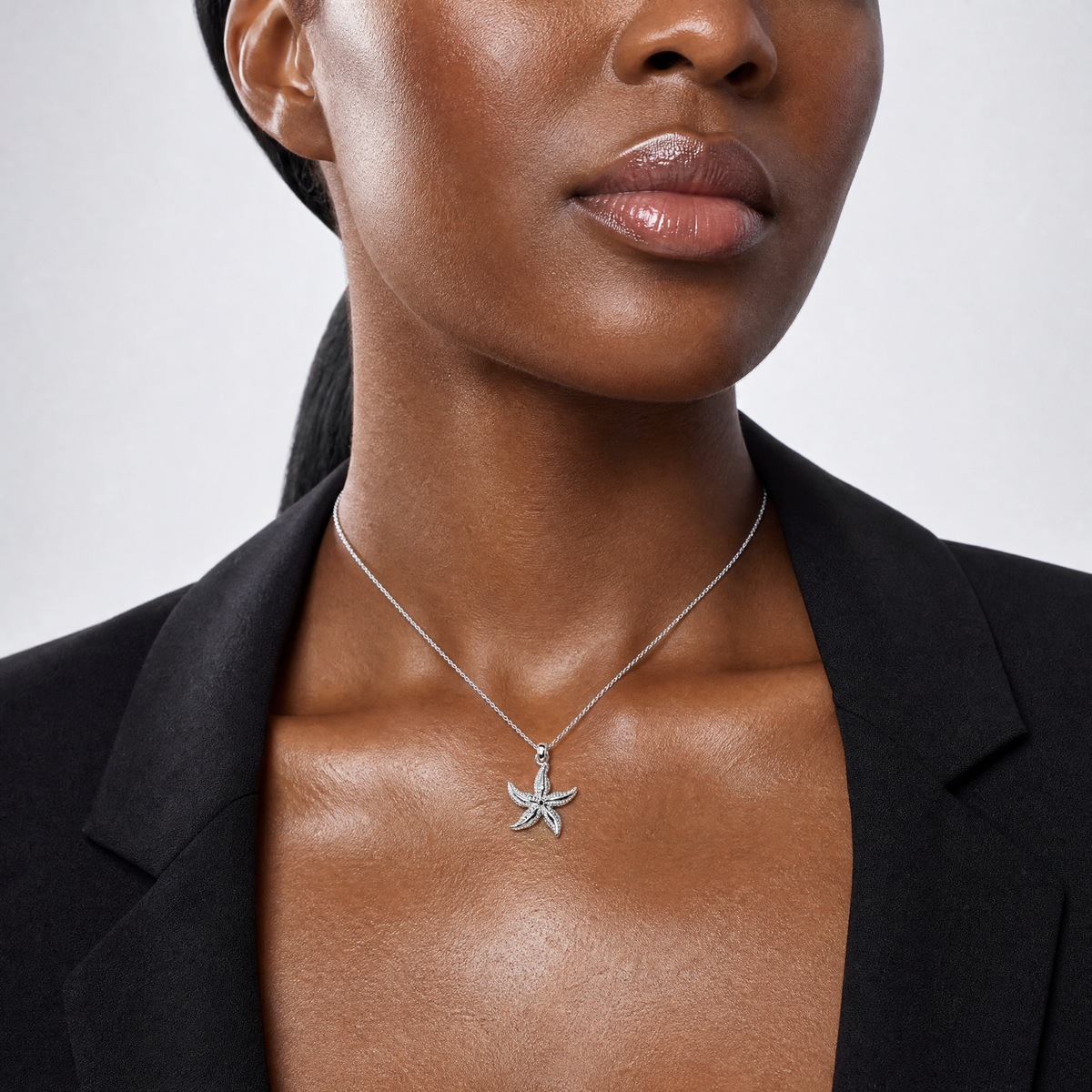 14k White Gold Starfish Pendant - Model Shot