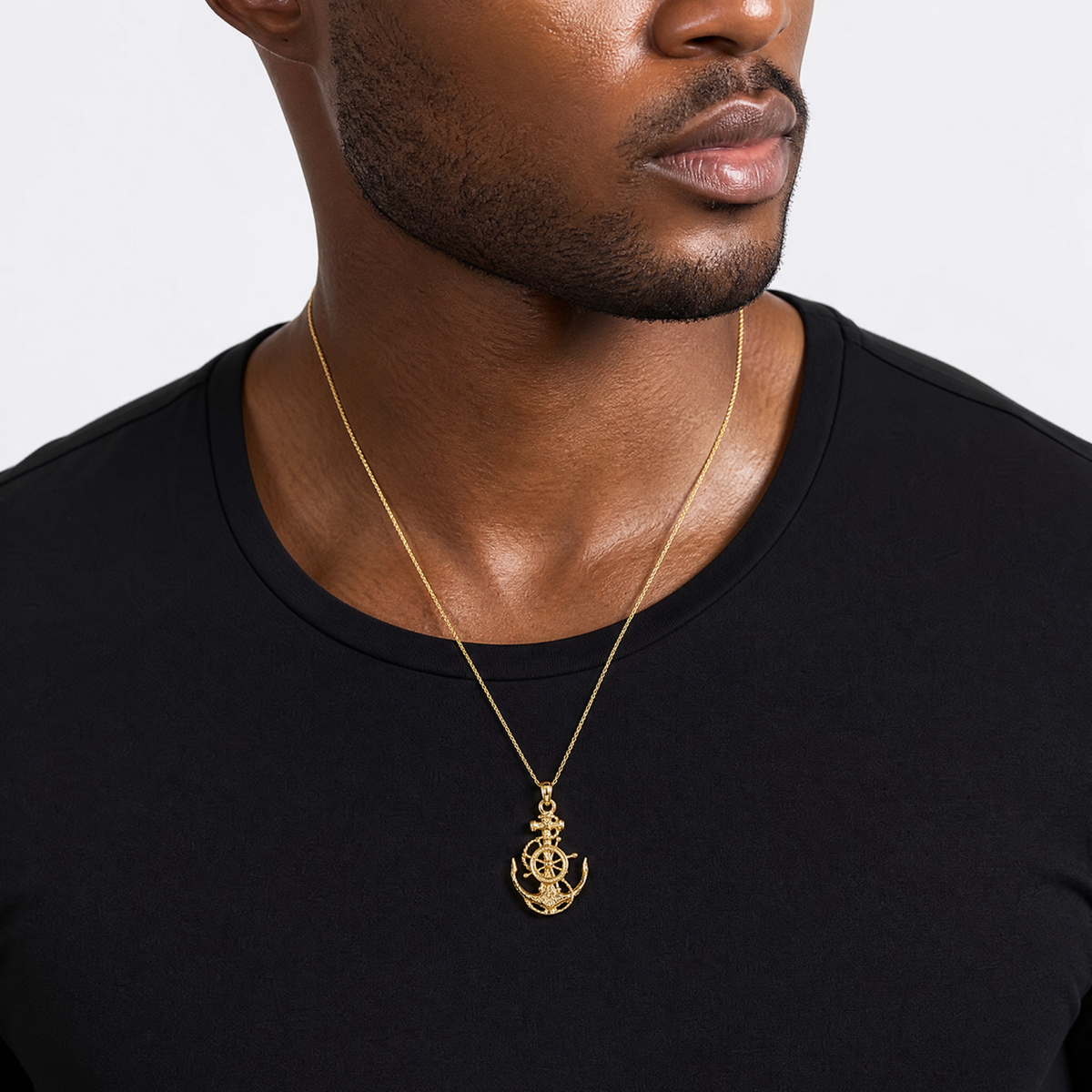 14k Small Anchor w/Wheel Pendant - Model Shot
