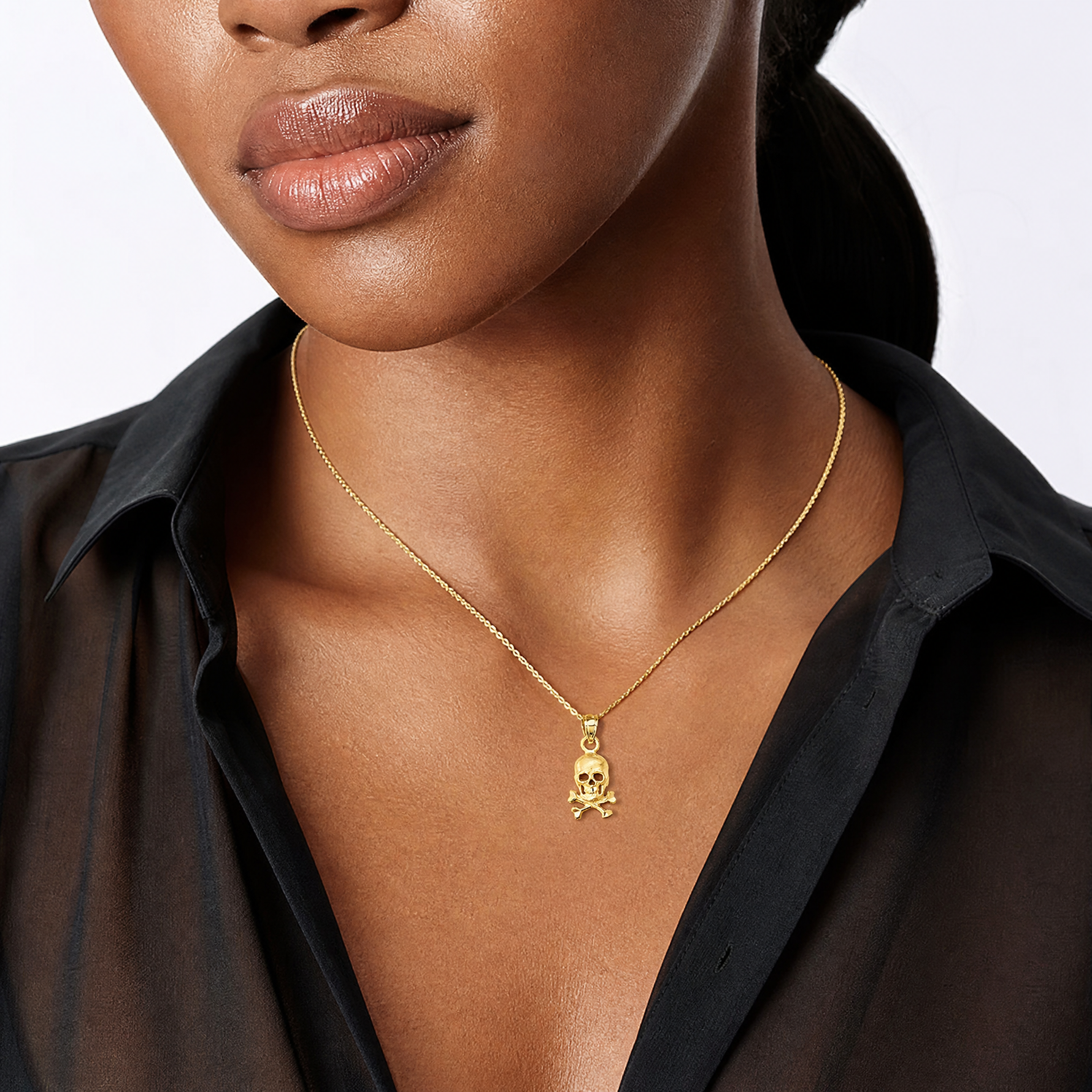 14K Skull and Cross Bones Pendant - Model Shot