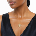 14k w/ Rhodium Diamond-cut Snowflake Pendant - Model Shot