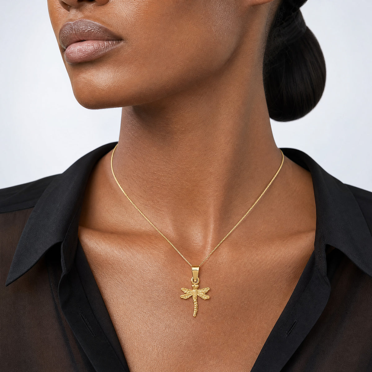 14K Dragonfly Pendant - Model Shot