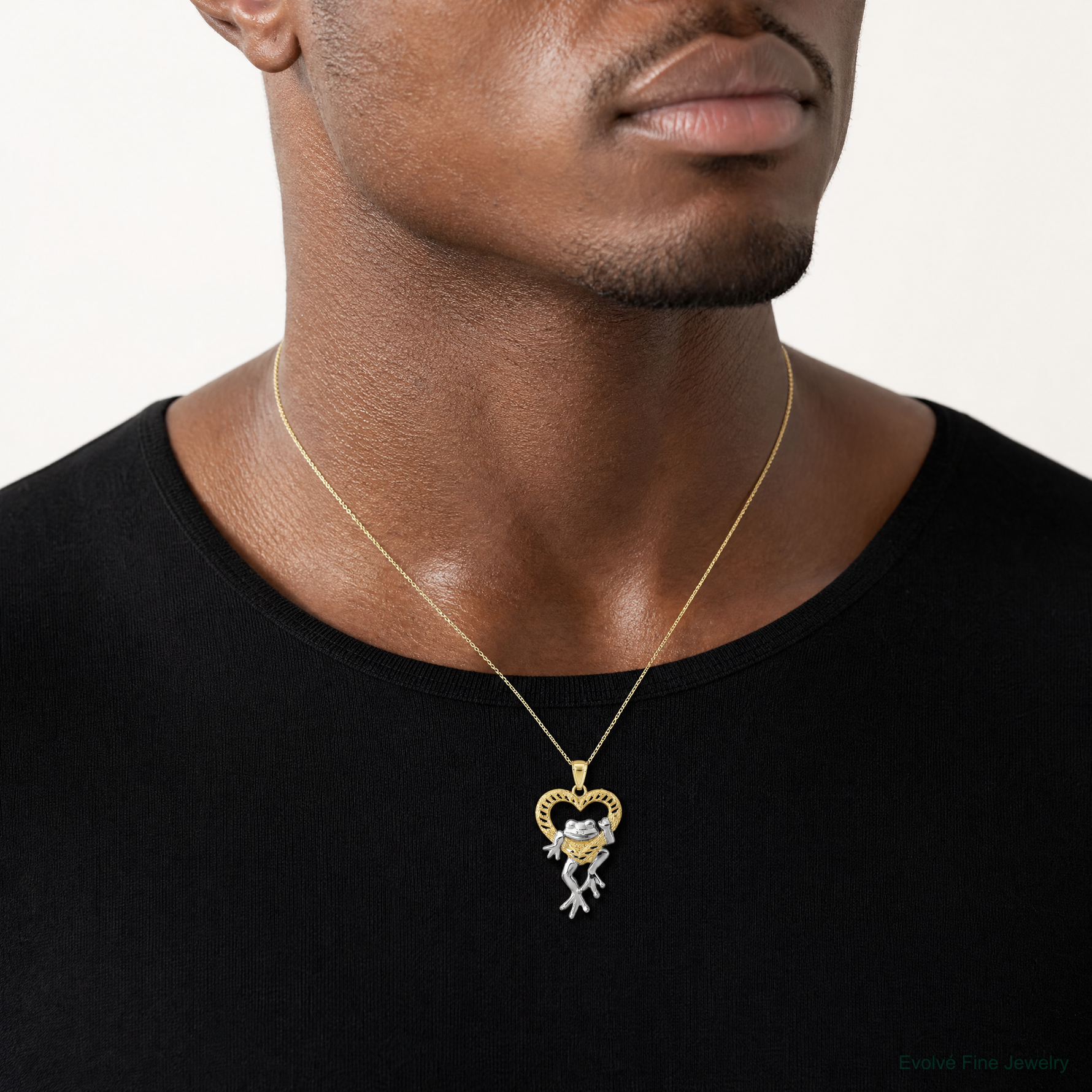 14k and Rhodium D/C Frog in Heart Pendant - Model Shot
