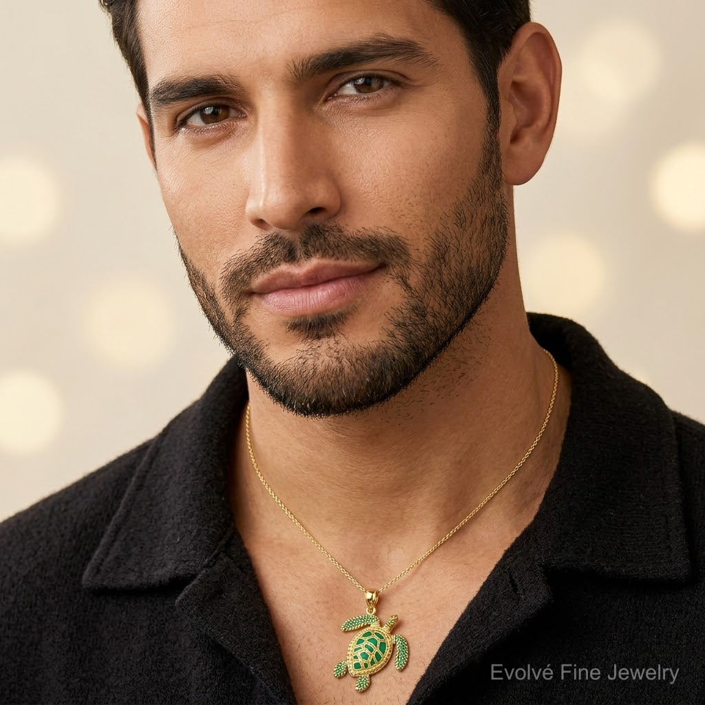 14k 3-D Enameled Sea Turtle Pendant - Model Shot