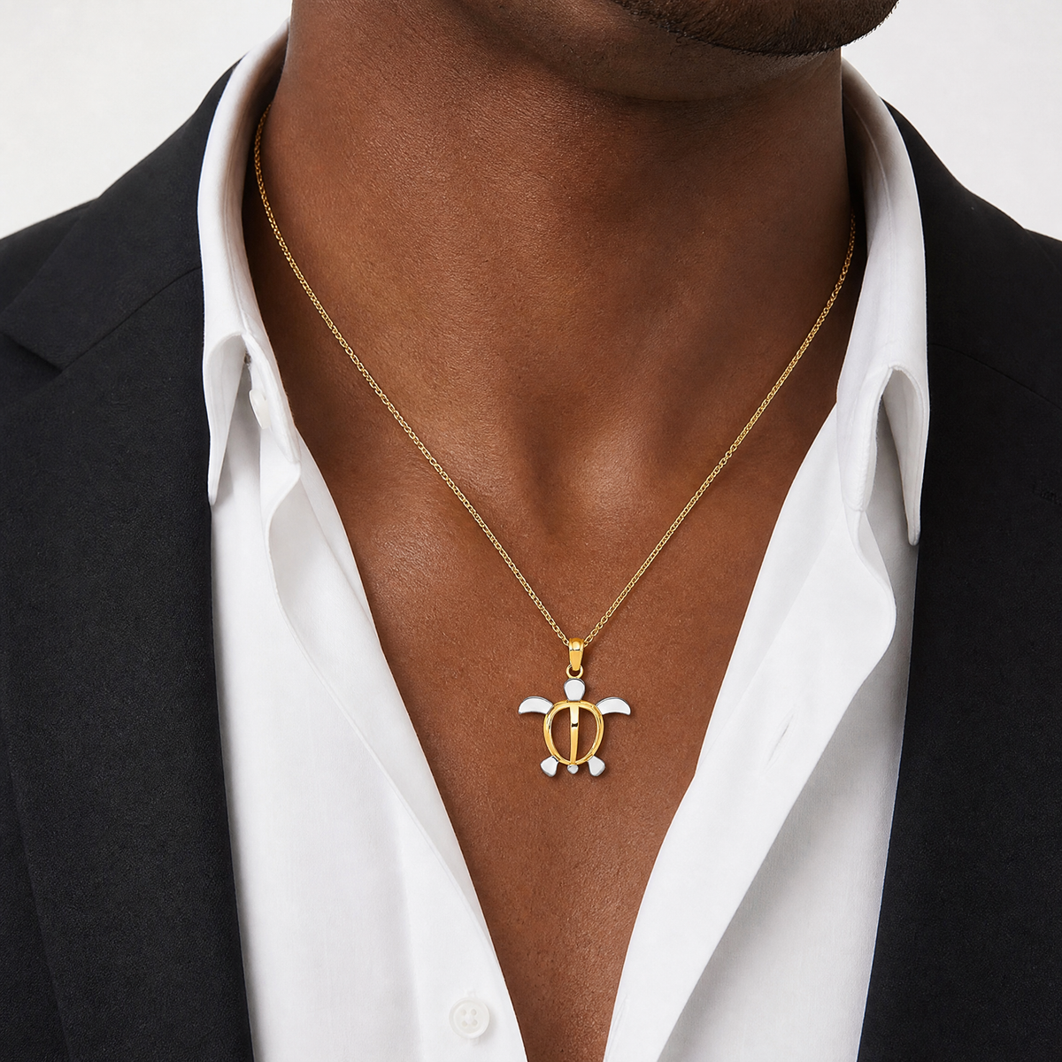14K and Rhodium Sea Turtle Pendant - Model Shot