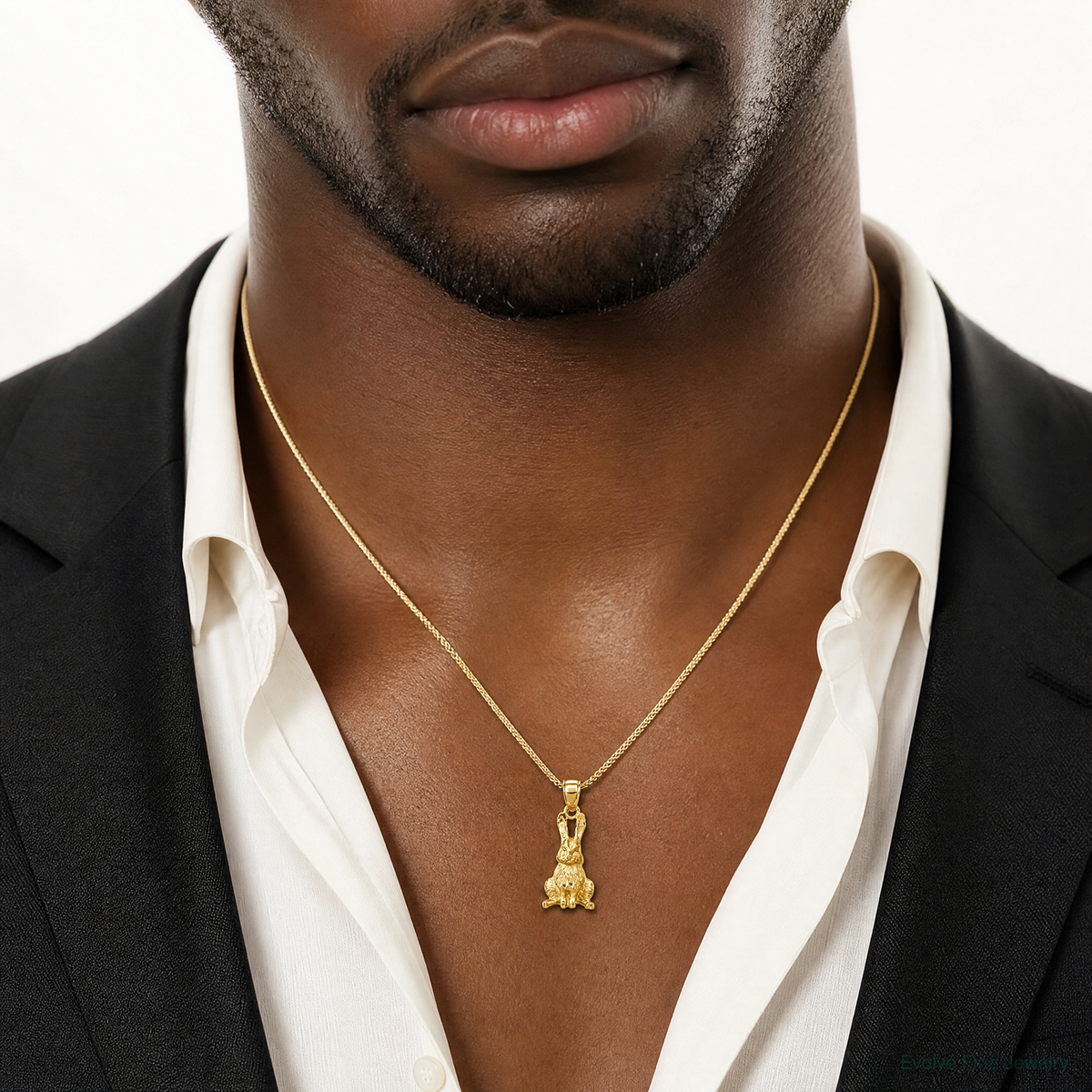 14K Diamond-cut Rabbit Pendant - Model Shot